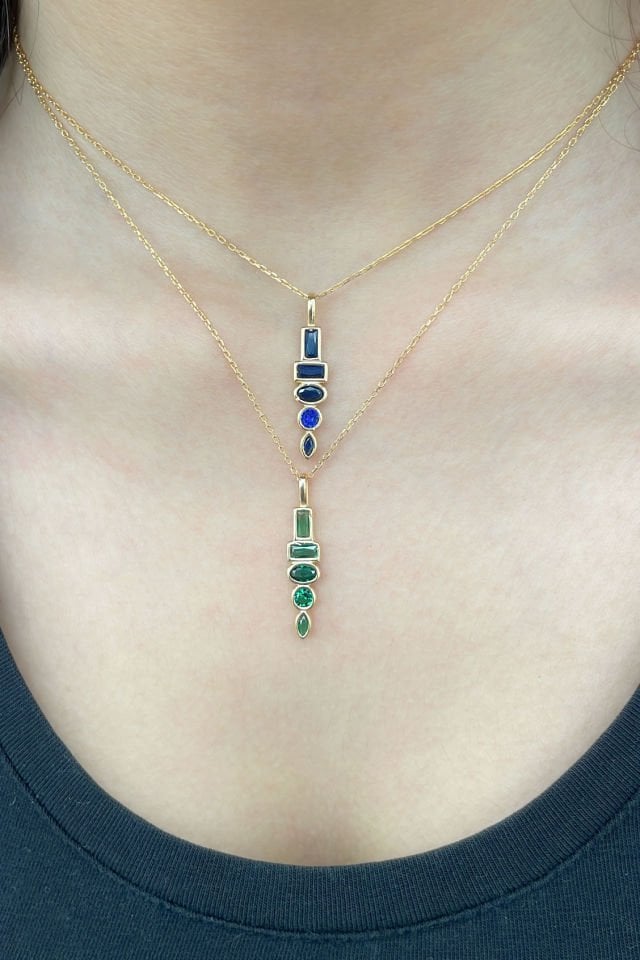 Baget Oval Mekik Taşlı Gümüş Kolye