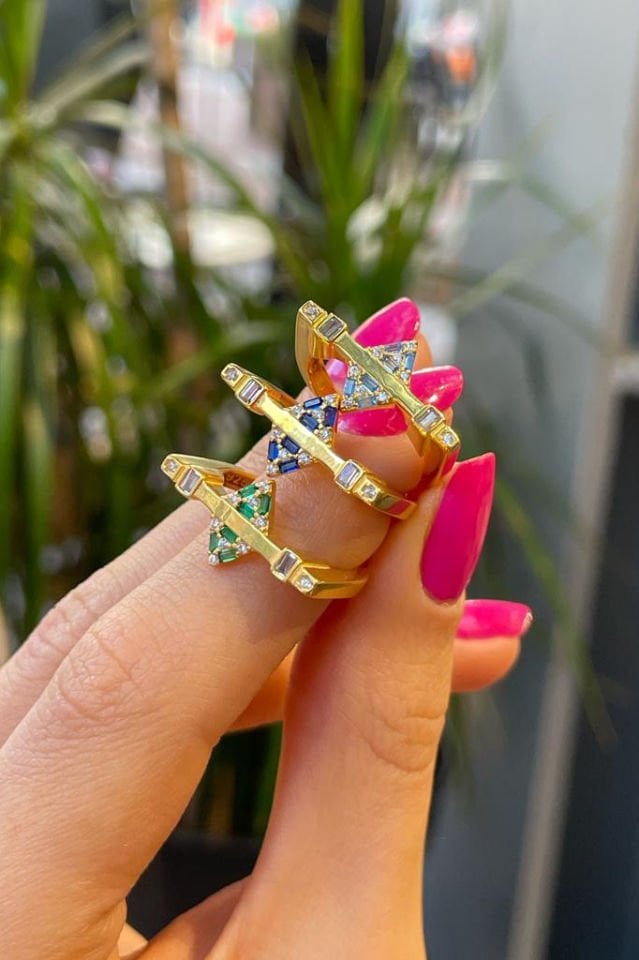 Baget Taşlı Baklava Kesim Gümüş Yüzük