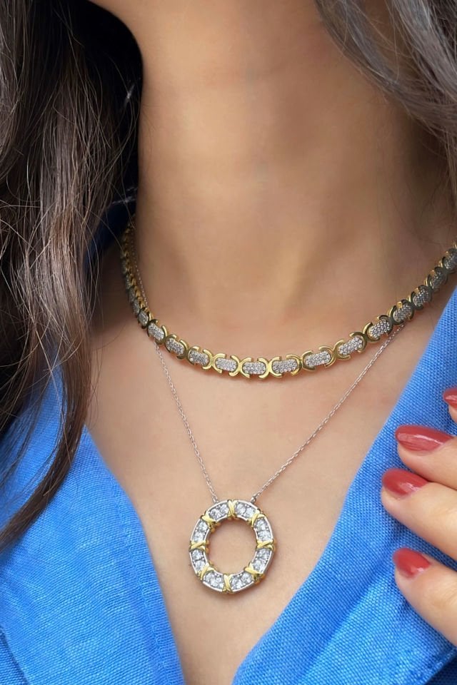 Sıralı Taşlı Gümüş Choker