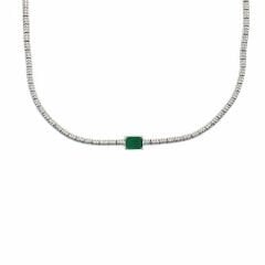 Baget Taşlı Boğumlu Zincir Gümüş Choker