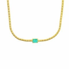 Baget Taşlı Boğumlu Zincir Gümüş Choker