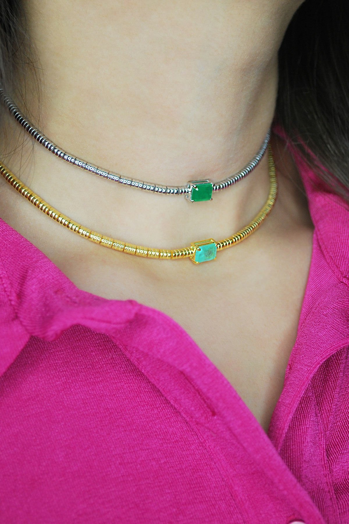 Baget Taşlı Boğumlu Zincir Gümüş Choker