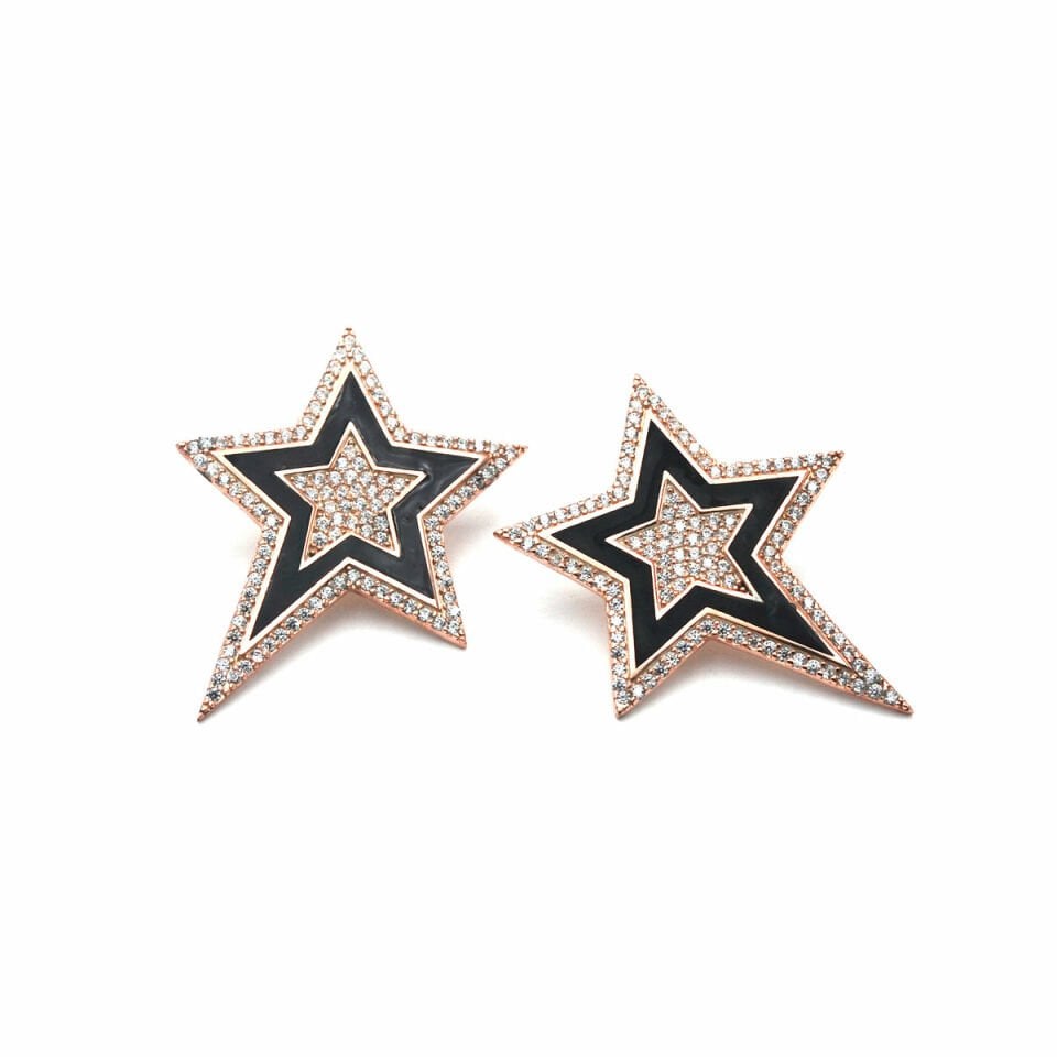 Taşlı Mineli Yıldız Gümüş Küpe