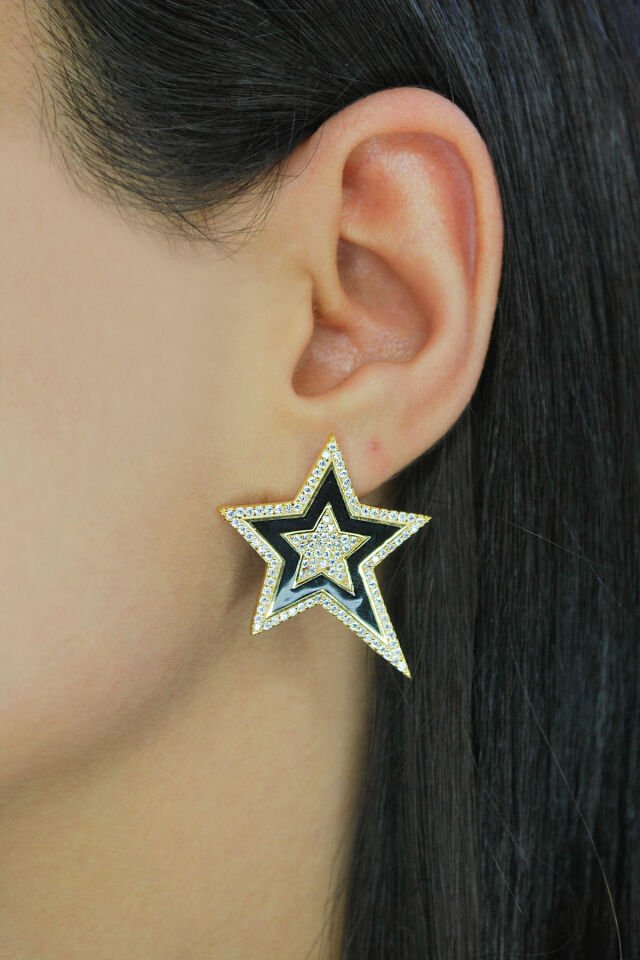 Taşlı Mineli Yıldız Gümüş Küpe