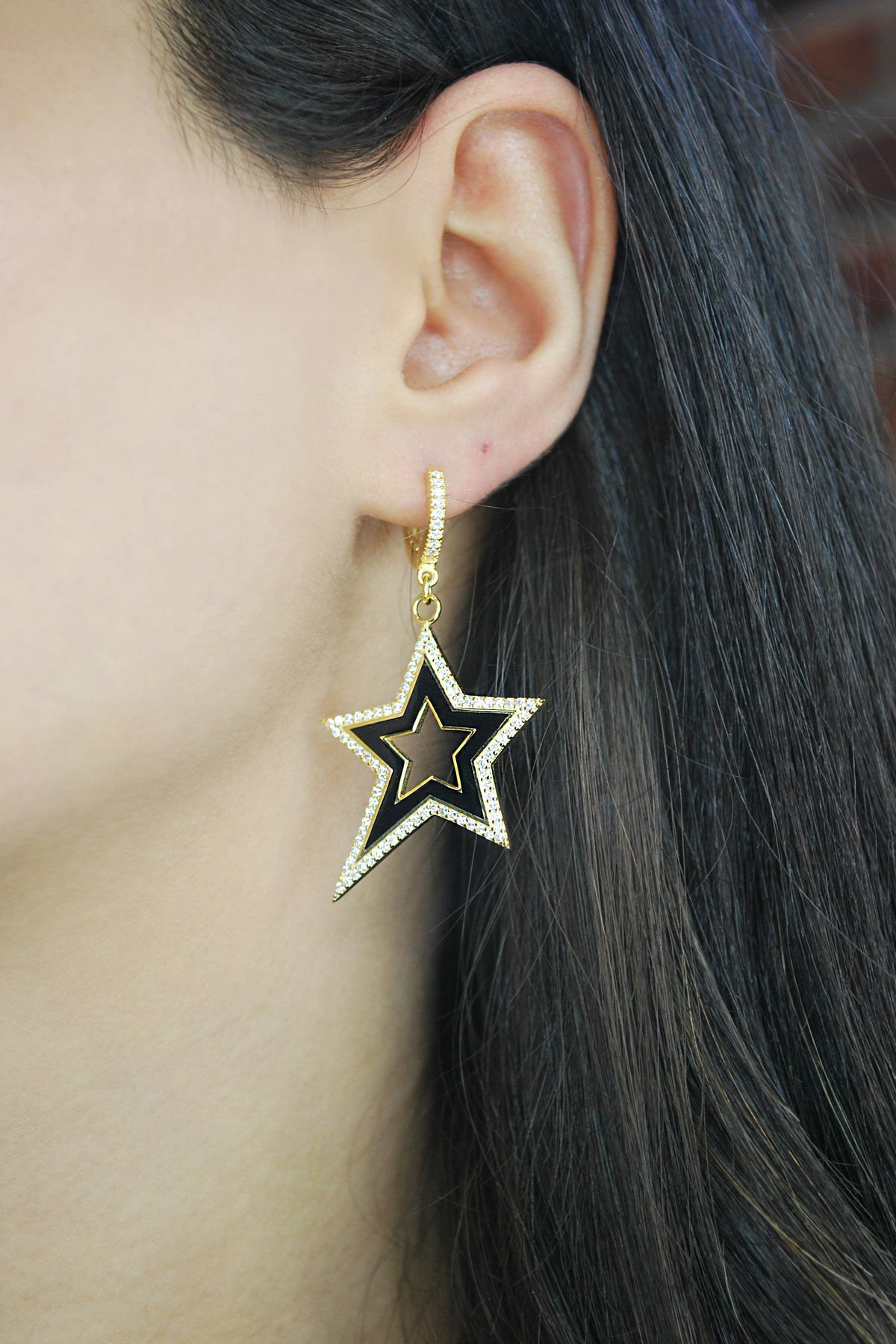 Taşlı Mineli Yıldız Gümüş Küpe