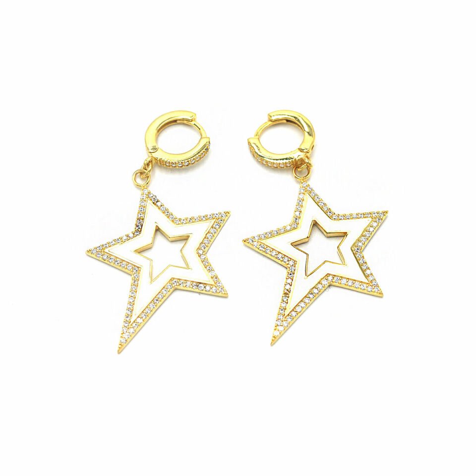 Taşlı Mineli Yıldız Gümüş Küpe