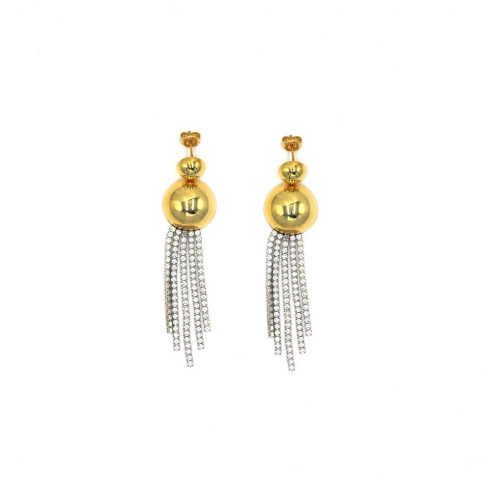 Yarım Küre Su Yolu Saçaklı Gümüş Küpe