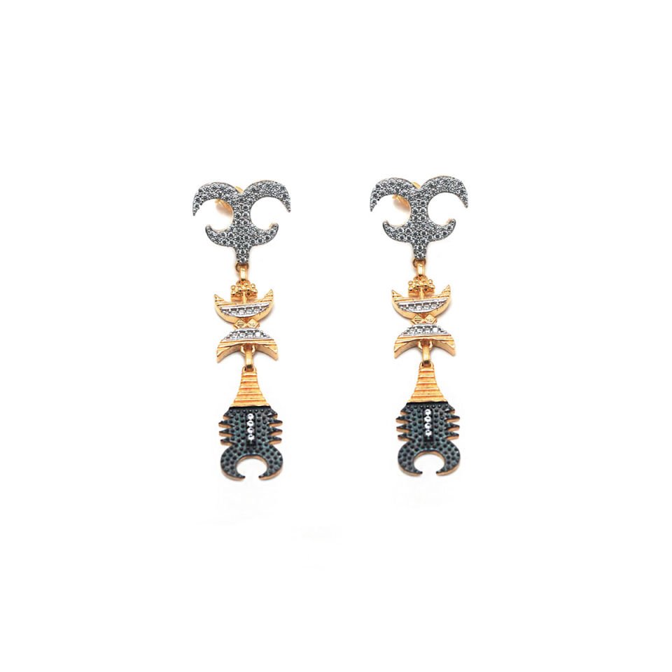 Yengeç Fantezi Gümüş Küpe