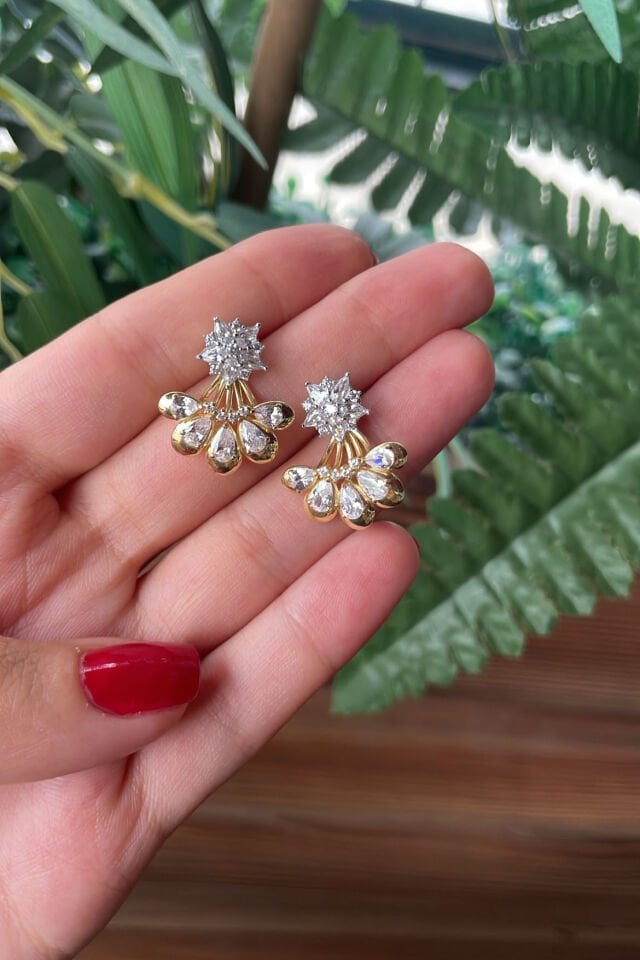 Çift Renk Beşli Damla Tasarım Gümüş Küpe