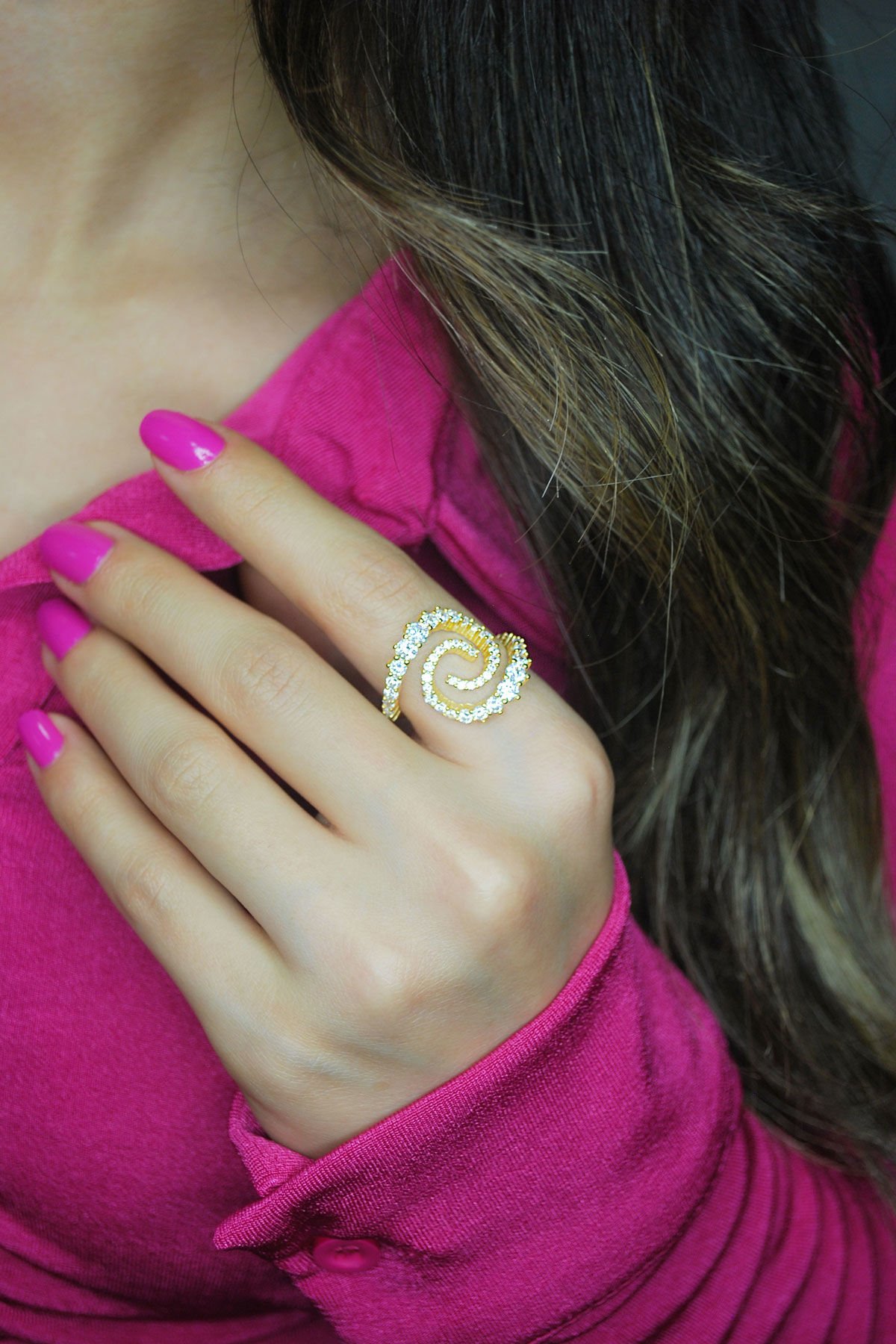 Taşlı Girdap Gümüş Yüzük