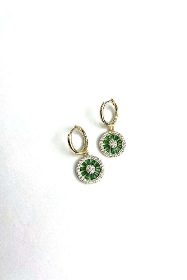 Taşlı Yuvarlak Gümüş Küpe