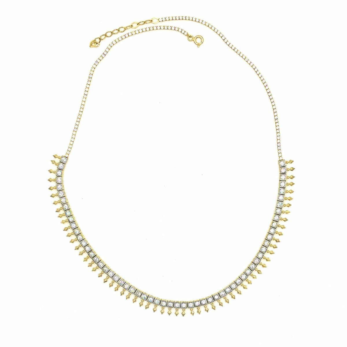 Kare Taşı Fantezi Su Yolu Gümüş Kolye