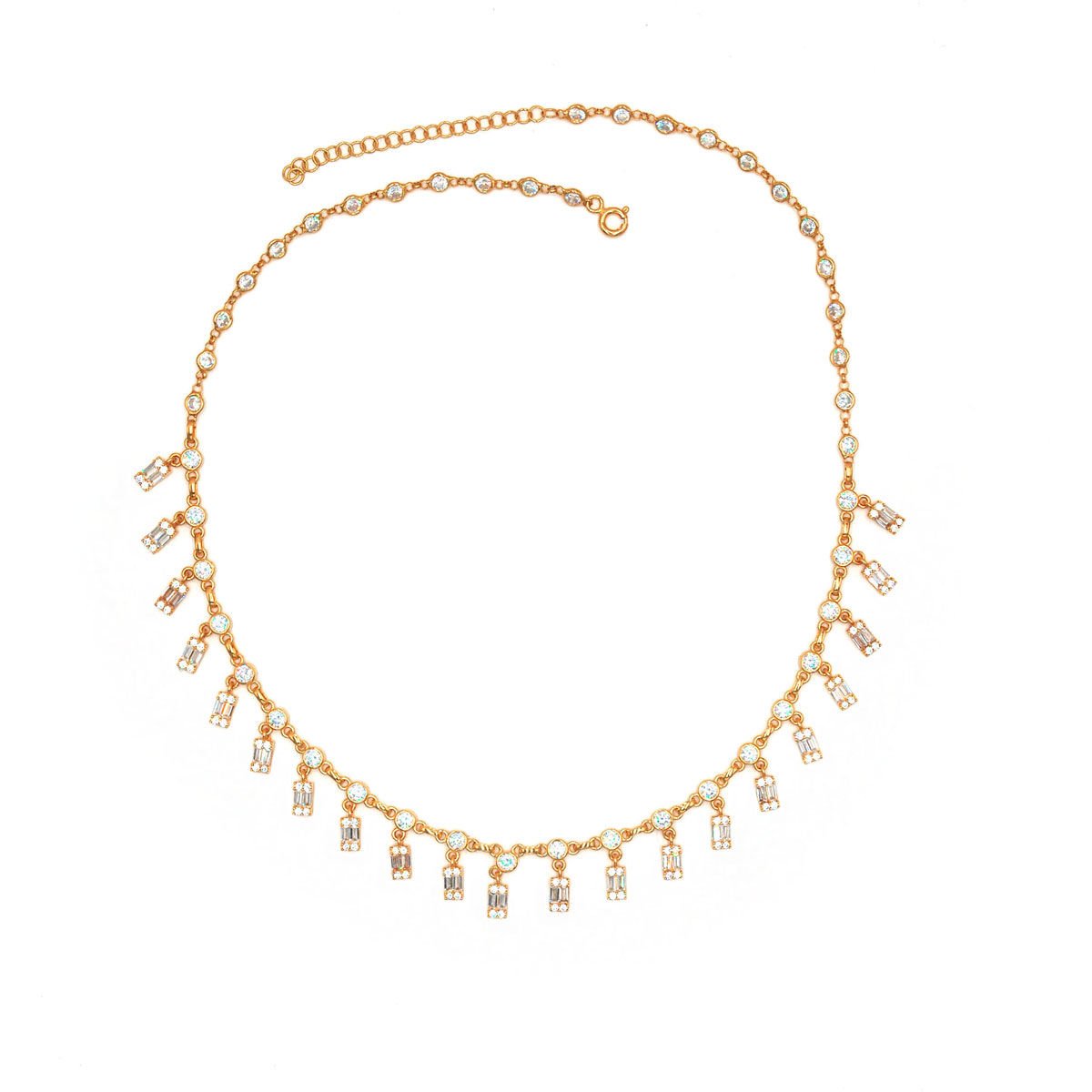 Baget ve Yuvarlak Taşlı Su Yolu Gümüş Kolye