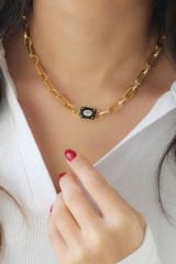 Oval Taşlı Gümüş Kolye