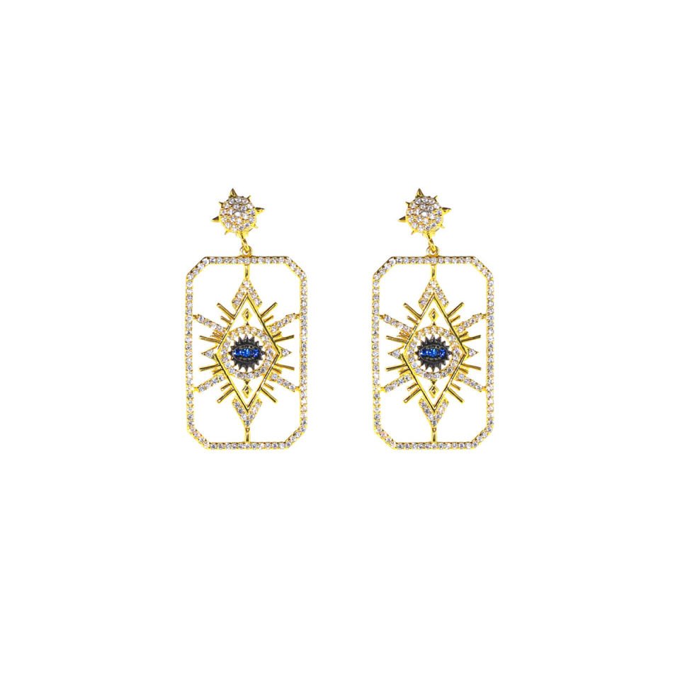 Taşlı Nazar Göz Gümüş Küpe