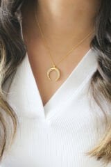 Taşlı Ay Gümüş Kolye