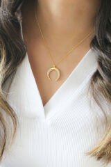 Taşlı Ay Gümüş Kolye