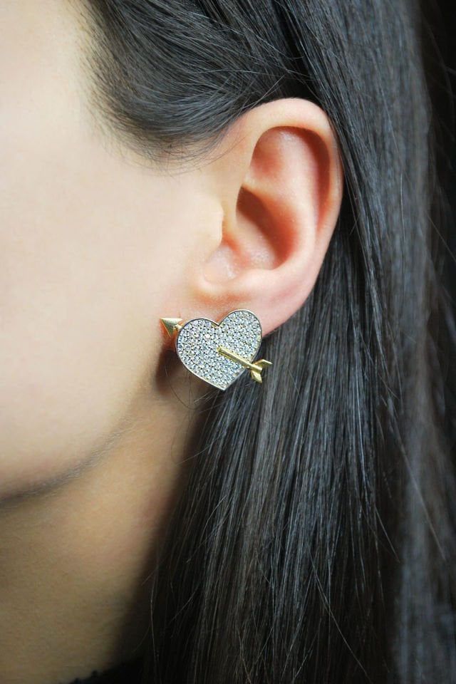 Kalbe Atılan Ok Gümüş Küpe