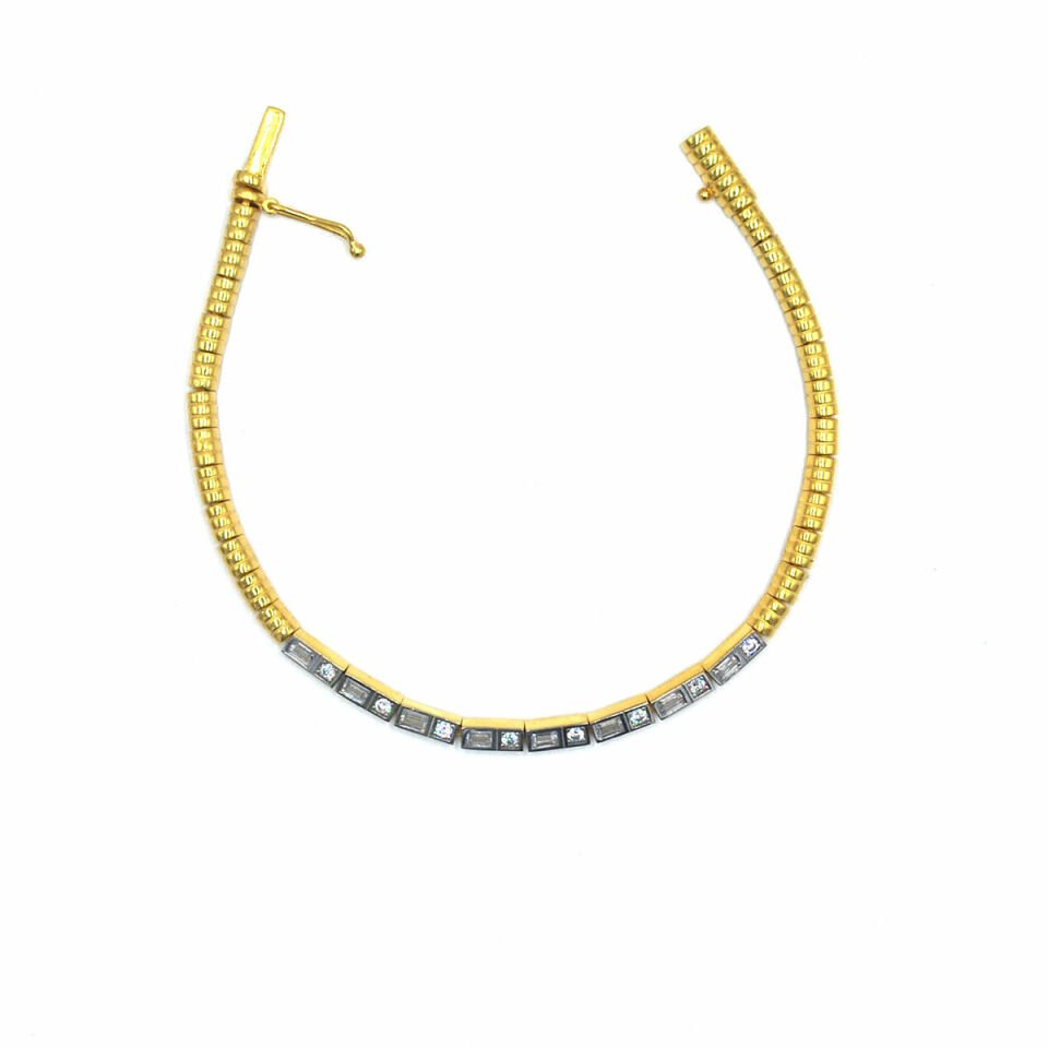 Baget ve Yuvarlak Taşlı Su Yolu Gümüş Bileklik