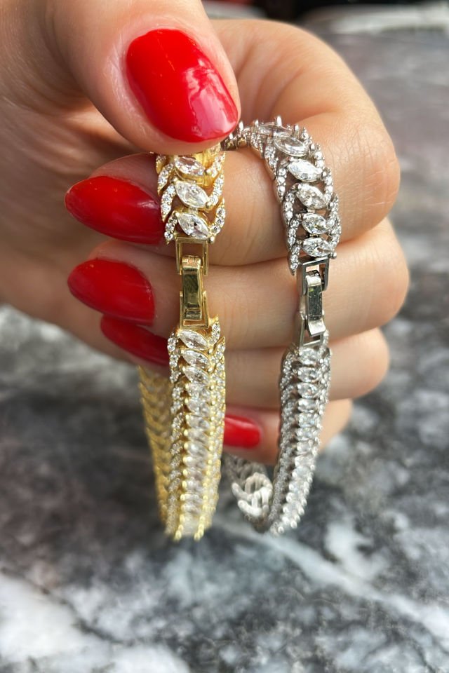 İthal  Sıralı Taşlı Gümüş Bileklik