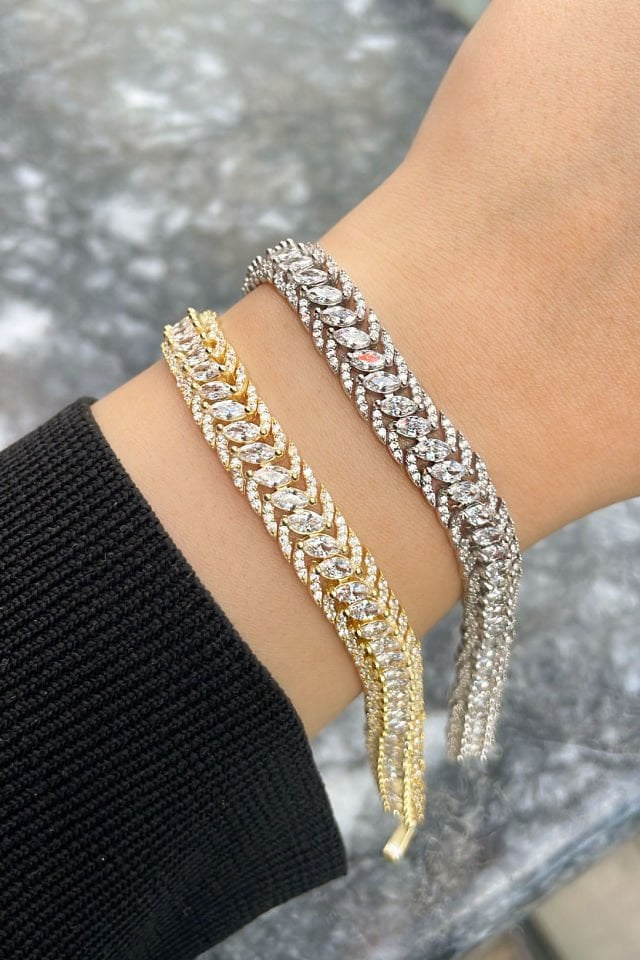 İthal  Sıralı Taşlı Gümüş Bileklik