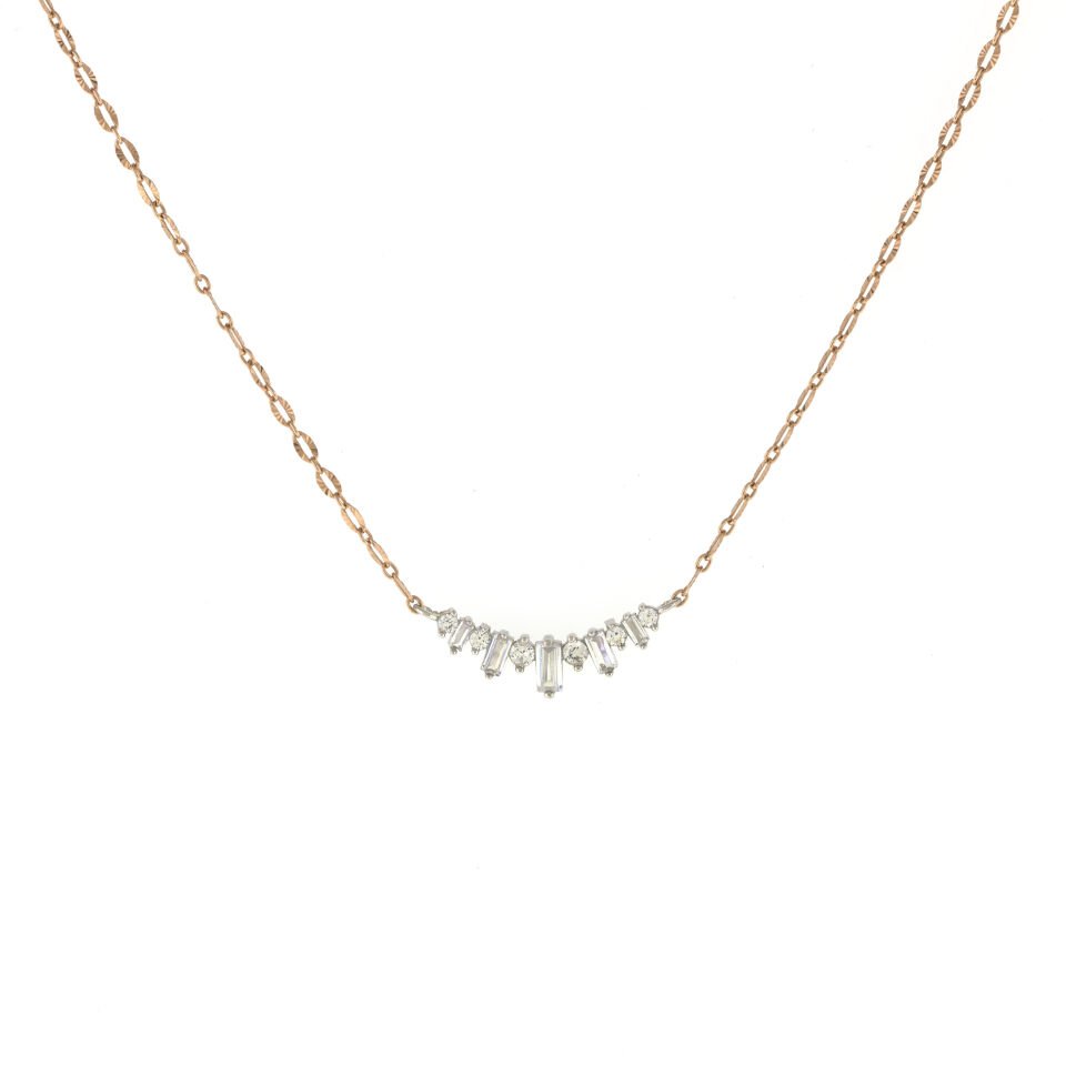 Yuvarlak ve Baget Taşlı Çift Renkli Gümüş Kolye