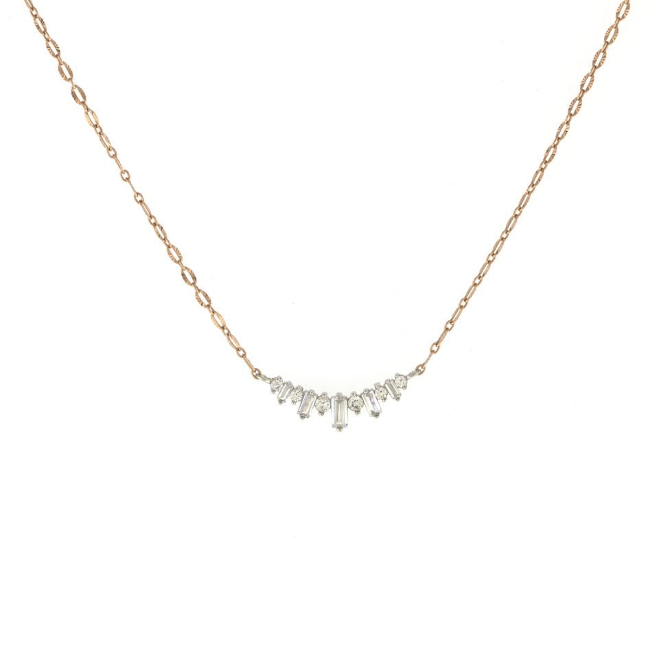 Yuvarlak ve Baget Taşlı Çift Renkli Gümüş Kolye