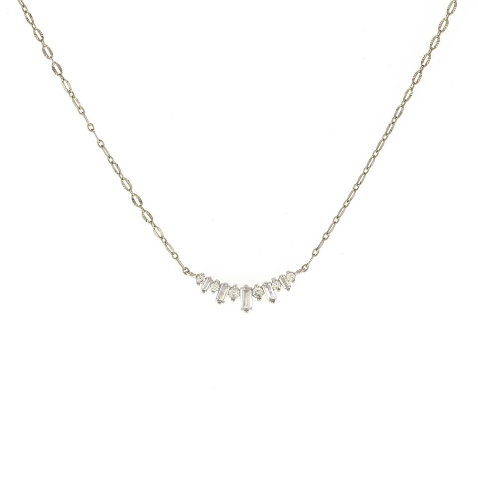 Yuvarlak ve Baget Taşlı Çift Renkli Gümüş Kolye