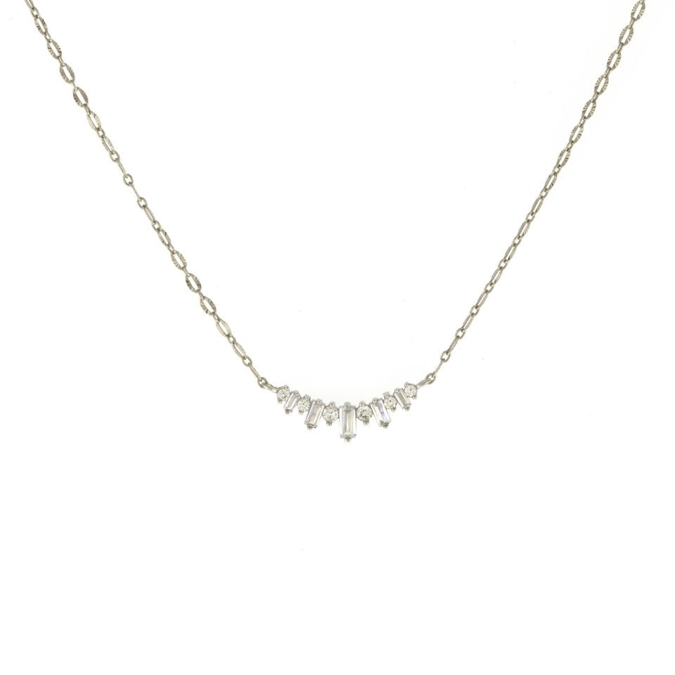 Yuvarlak ve Baget Taşlı Çift Renkli Gümüş Kolye