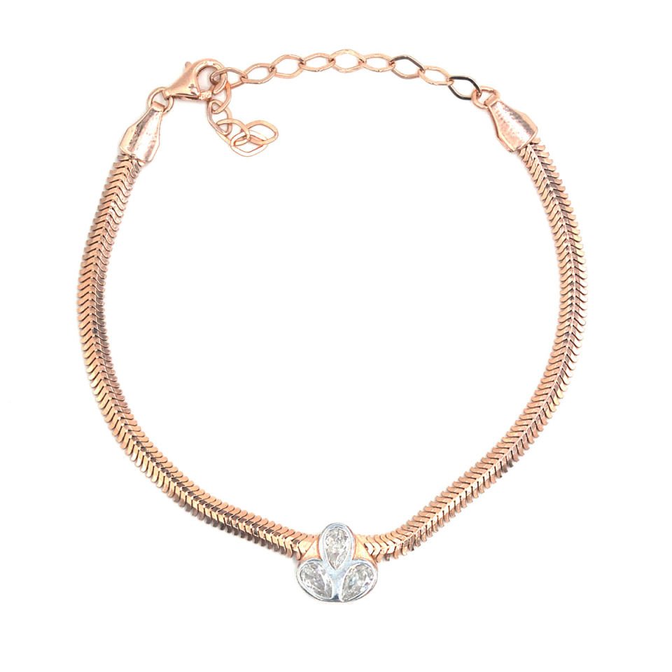 Üçlü Damla Taşı Yassı Zincir Gümüş Bileklik