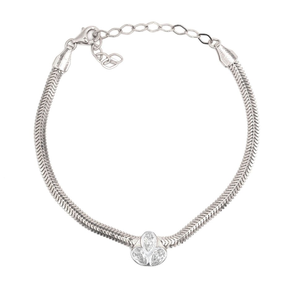 Üçlü Damla Taşı Yassı Zincir Gümüş Bileklik