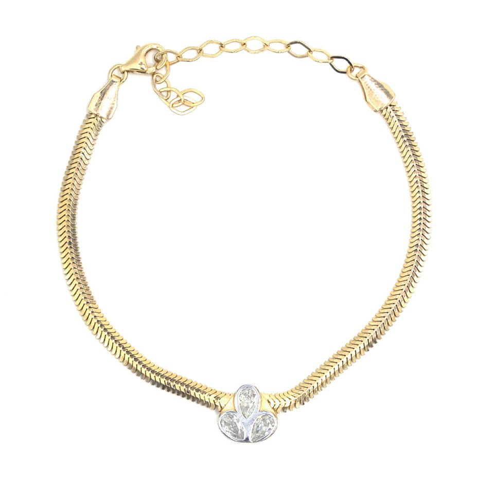 Üçlü Damla Taşı Yassı Zincir Gümüş Bileklik