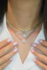 Üçlü Damla Taşı Yassı Zincir Gümüş Choker