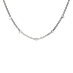 Beşli Damla Taşlı Yassı Zincir Gümüş Kolye