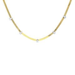 Beşli Damla Taşlı Yassı Zincir Gümüş Kolye