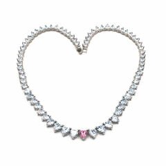 Zirkon Taşlı Sıralı Kalp Su Yolu Gümüş Kolye