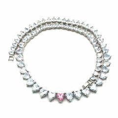 Zirkon Taşlı Sıralı Kalp Su Yolu Gümüş Kolye