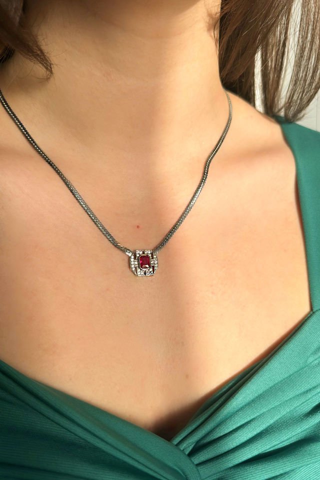 Baget Yassı Zincirli Gümüş Kolye