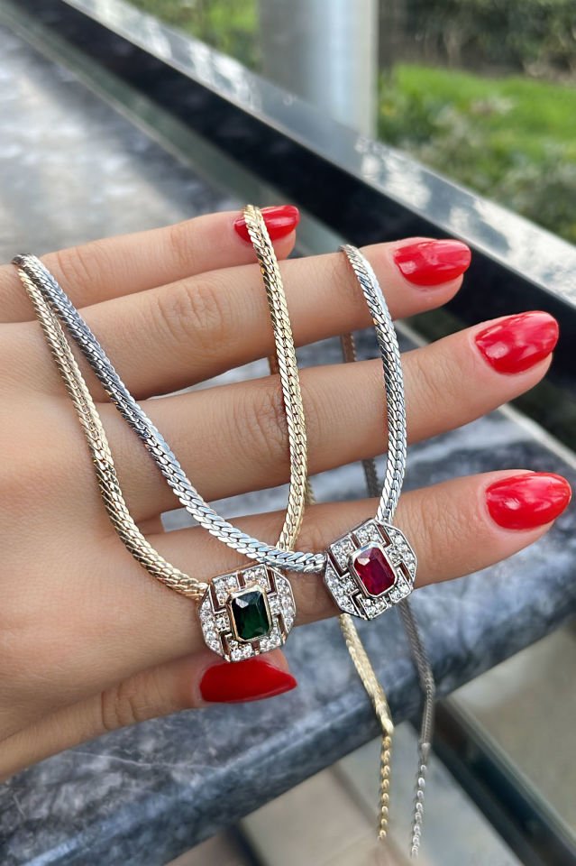 Baget Yassı Zincirli Gümüş Kolye