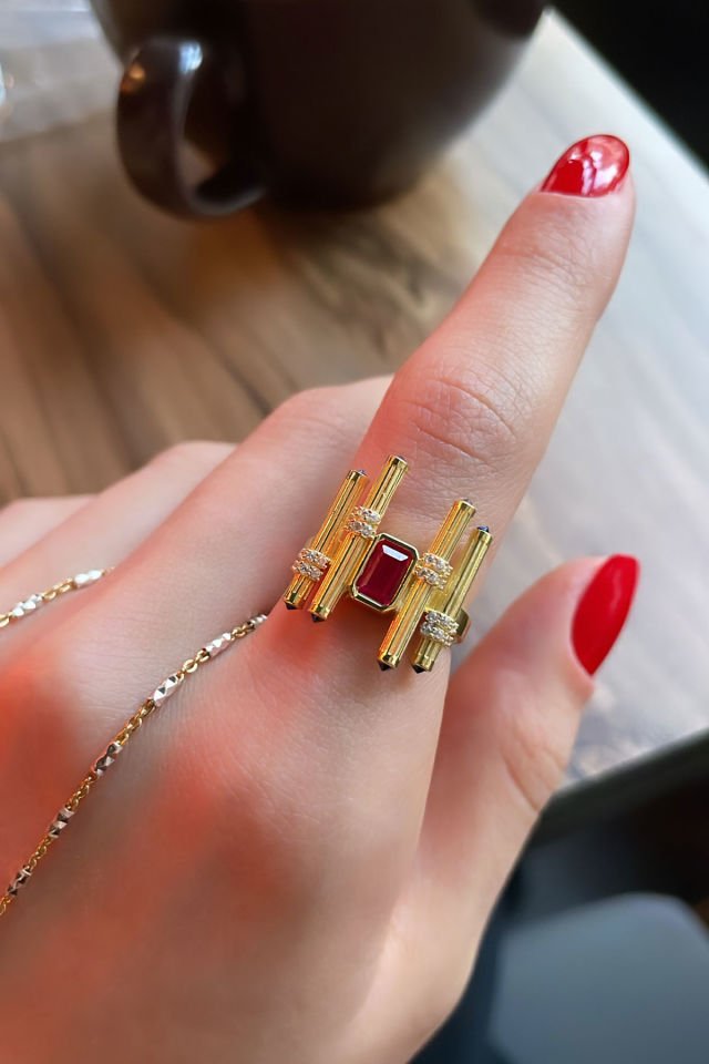 Baget Taşlı Fantezi Gümüş Yüzük