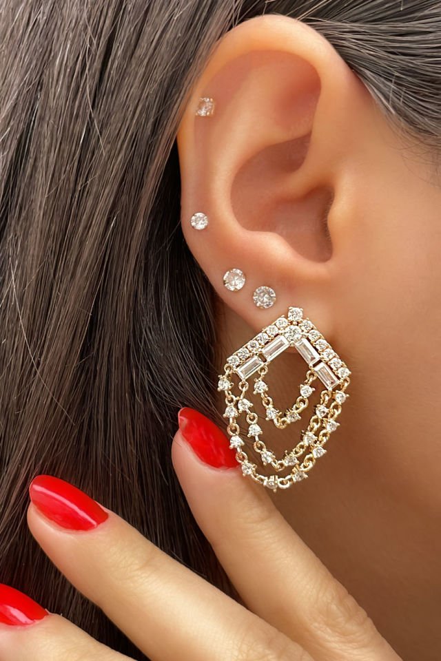 Tasarım Zincirli Taşlı Gümüş Küpe