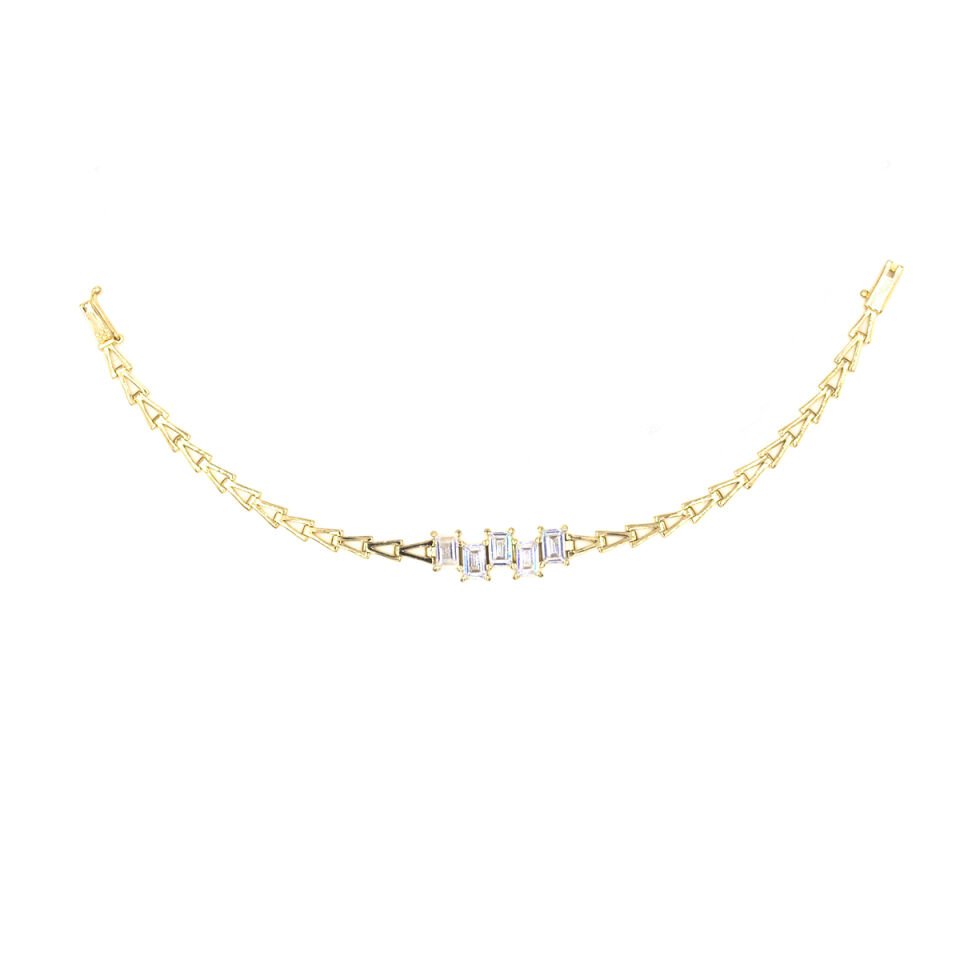 Baget Taşlı V Zincir Gümüş Bileklik