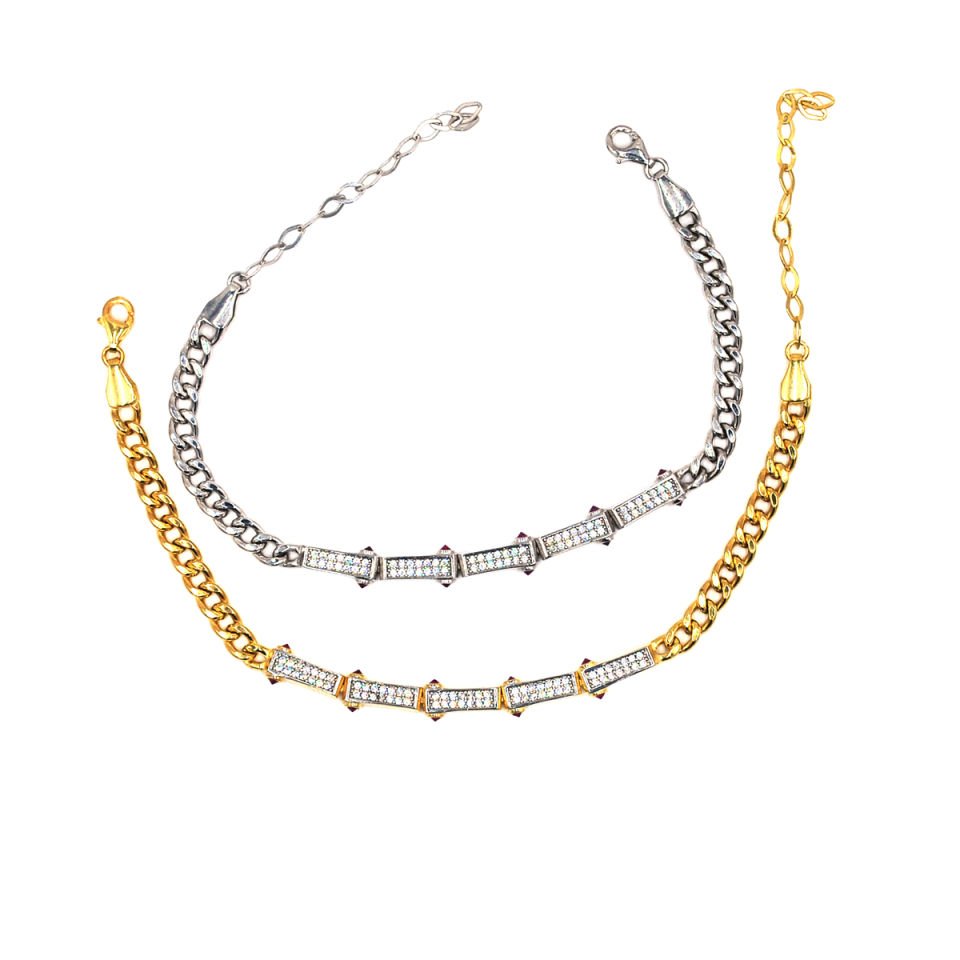 Gurmet Zincir Zirkon Taşlı Gümüş Bileklik