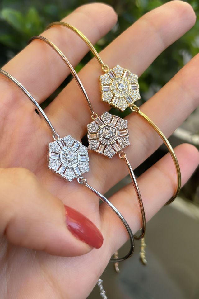 Pırlanta Kesim Taşlı Gümüş Bileklik