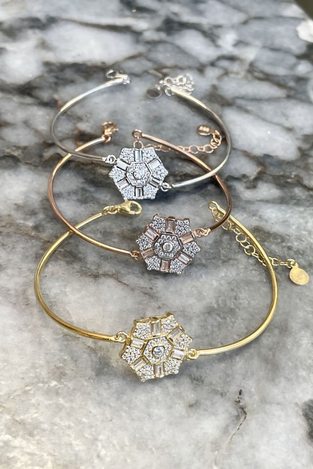 Pırlanta Kesim Taşlı Gümüş Bileklik