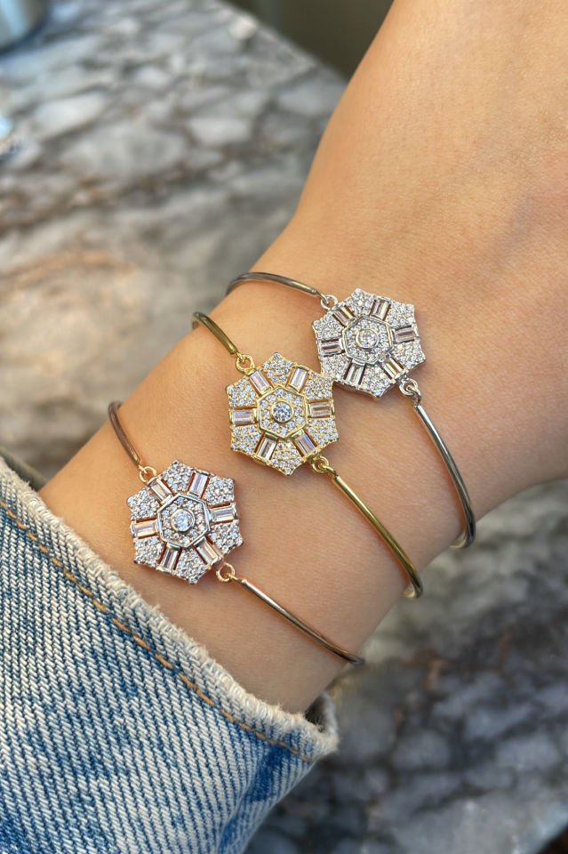 Pırlanta Kesim Taşlı Gümüş Bileklik