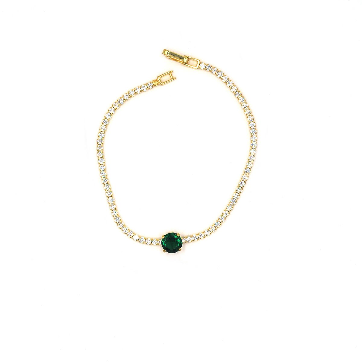 Yuvarlak Yeşil Taşlı Su Yolu Gümüş Bileklik