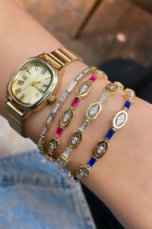 Baget Taşlı Sıralı Gümüş Bileklik