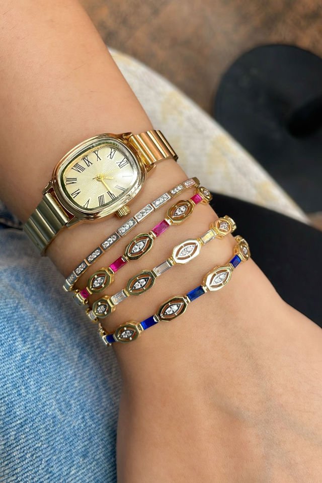 Baget Taşlı Sıralı Gümüş Bileklik