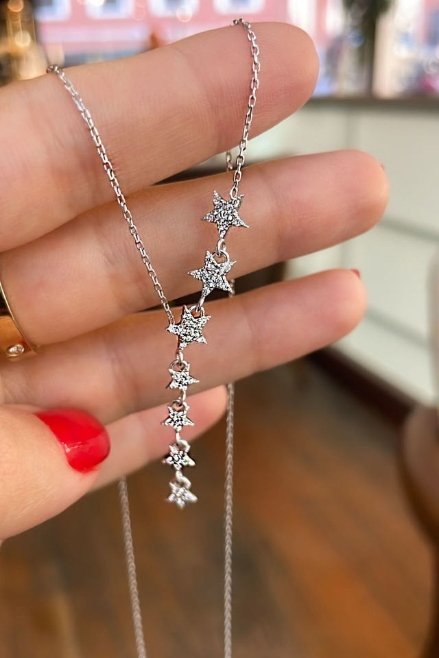 Sıralı Yıldız Gümüş Kolye